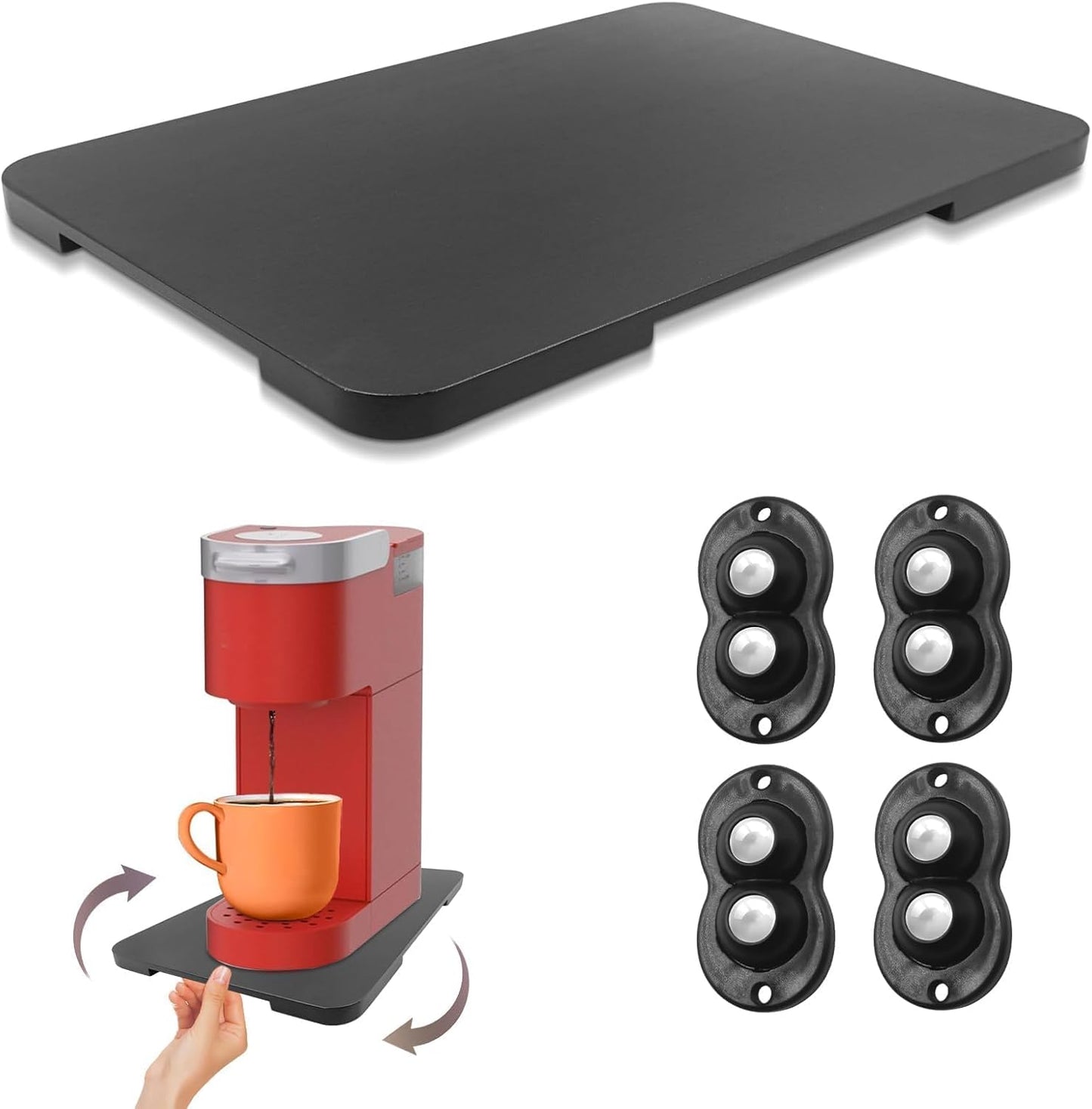 360° Rolling Tray Bamboo Appliance Slider, Appliance Sliders for Kitchen Appliances Sliding Tray for Coffee Maker Appliances Mat Easily from Under The Cabinet Black(13.9"×9.4")