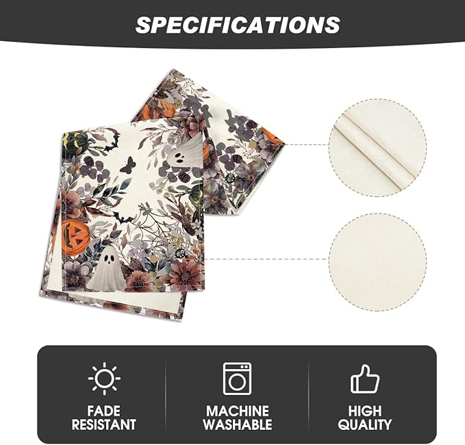 Artoid Mode Jack-O'-Lantern Pumpkin Floral Ghost Halloween Table Runner, Eucalyptus Kitchen Dining Table Decoration for Home Party Decor 13x120 Inch