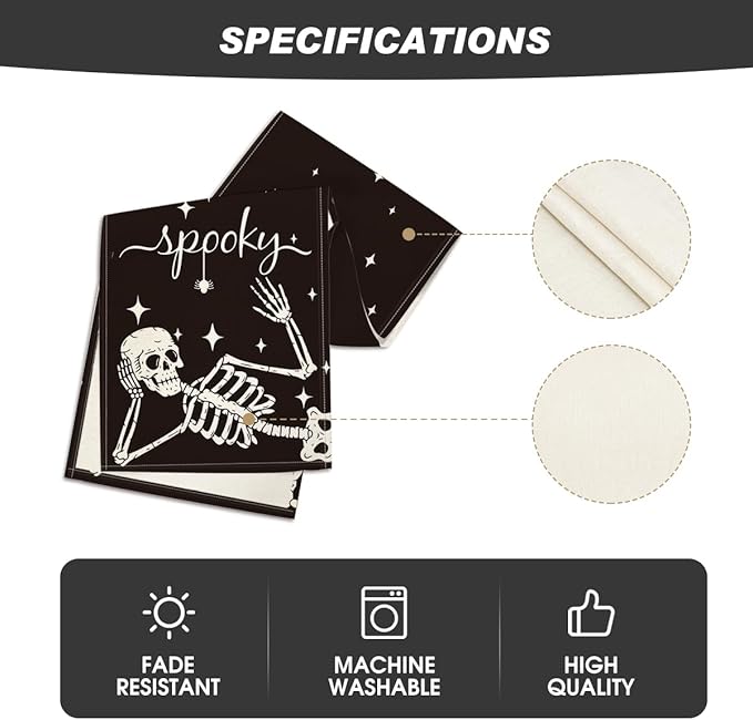 Artoid Mode Spooky Skeleton Spider Bone Halloween Table Runner, Holiday Kitchen Dining Table Decoration for Home Party Decor 13 x 72 Inch