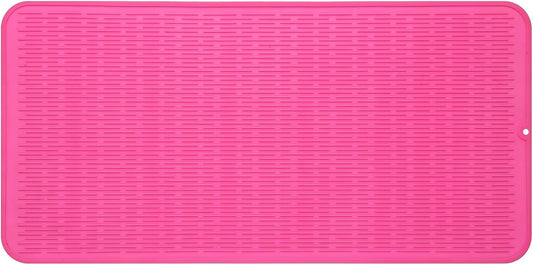 Silicone Dish Drying Mat for Multiple Usage,Easy clean,Eco-friendly,Heat-resistant Silicone Mat for Kitchen Counter or Sink,Refrigerator or Drawer Liner Rose 5XL 36inches x 18inches