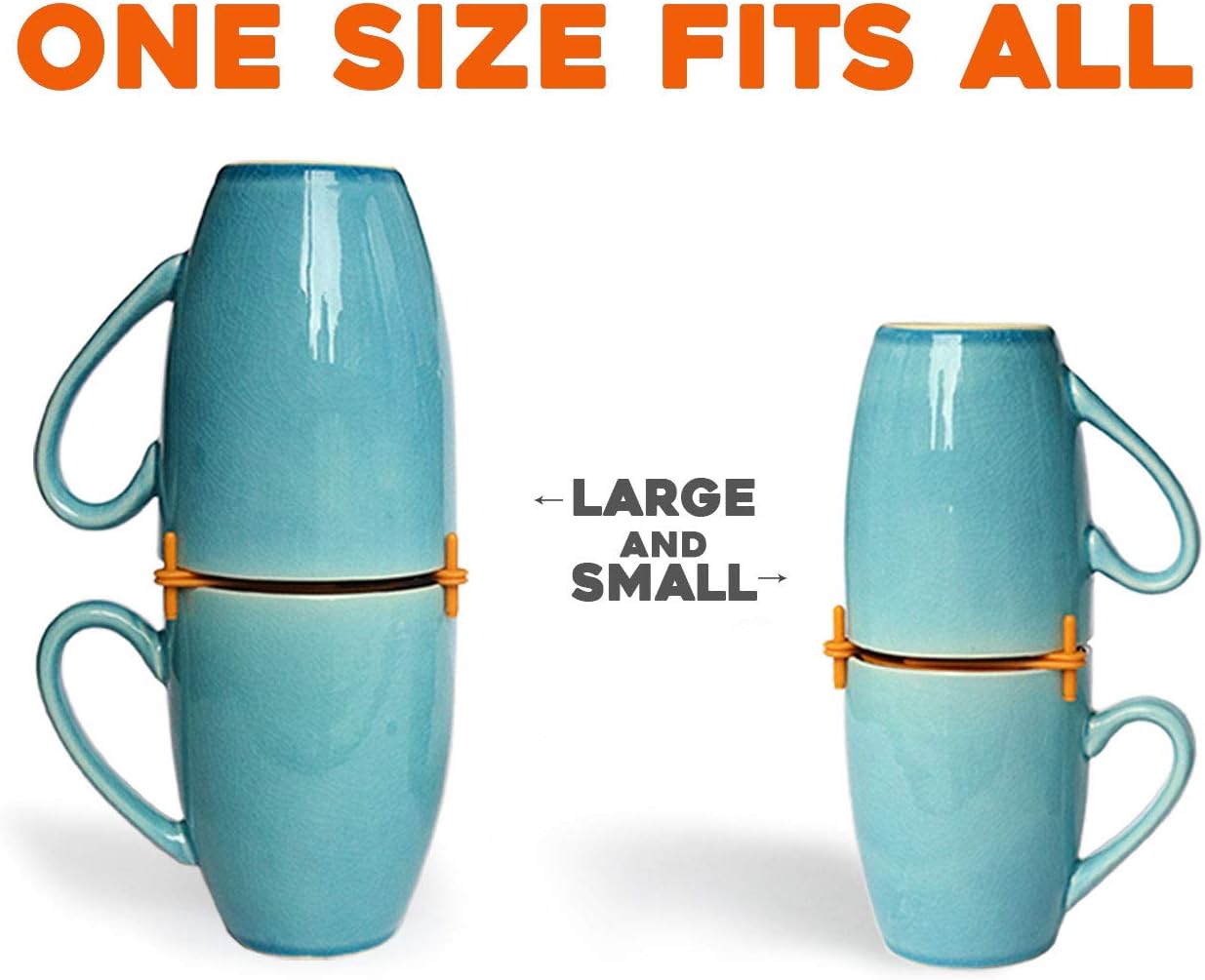 ELYPRO Mug Stacker 6-Pack – Coffee Mug Rack & Mug Organizer | Stackable Cup Holder for Coffee Bar & Kitchen, Under Cabinet Mug Holder – Space-Saving Mug Storage for Cabinets – Orange