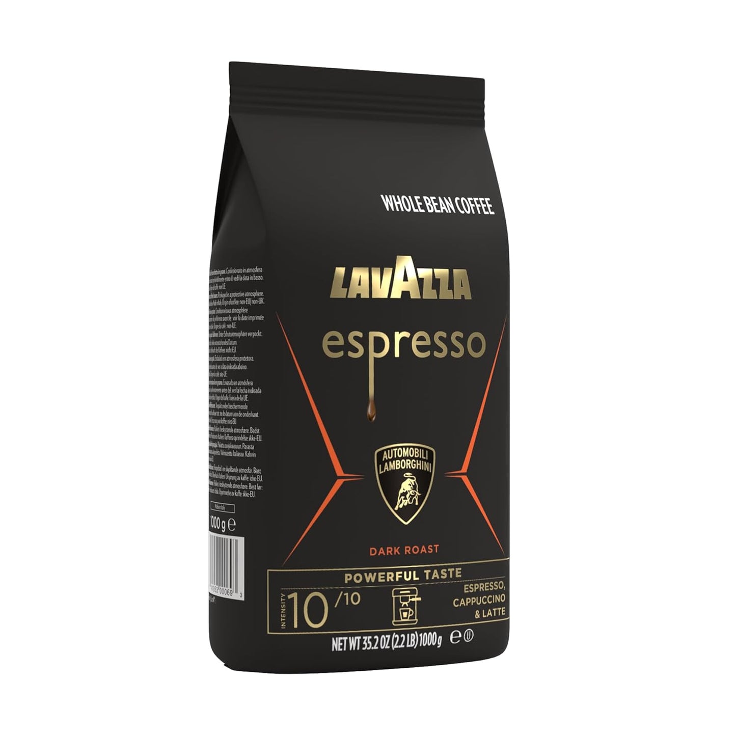 Lavazza Espresso Whole Bean for Automobili Lamborghini, Dark Roast, Arabica and Robusta Blend, 2.2 lb Bag (Package May Vary)