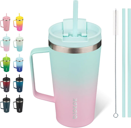 BJPKPK Insulated Tumbler with Handle, 18oz Insulated Tumblers with Lid and Straw, Stainless Steel Metal Water Bottles, Coffee Travel Mugs, Cups, Marshmallow