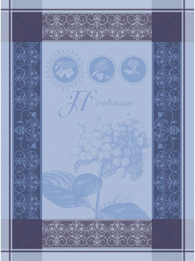 Garnier Thiebaut Hortensia Blue (Blue Hydrangea) French Kitchen Towel 22"x30", Cotton, Jacquard