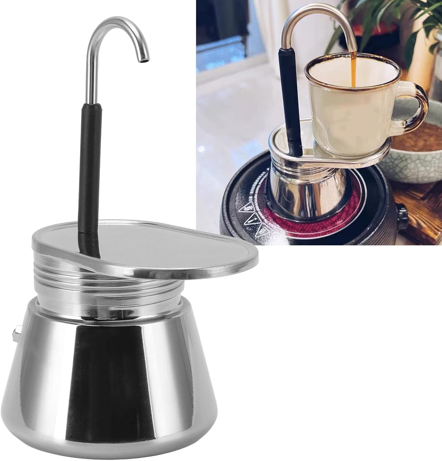 Espresso Maker, Single Spout Stovetop Pot Stainless Steel Mini Stovetop Espresso Percolator Italian Type Espresso Cup Coffee Maker,Use on Stove at Home or Camping