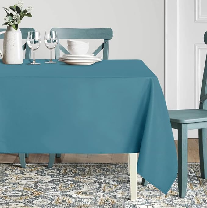 sancua Rectangle Tablecloth - 60 x 120 Inch - Stain and Wrinkle Resistant Washable Polyester Table Cloth, Decorative Fabric Table Cover for Dining Tables, Buffet Parties and Camping, Teal