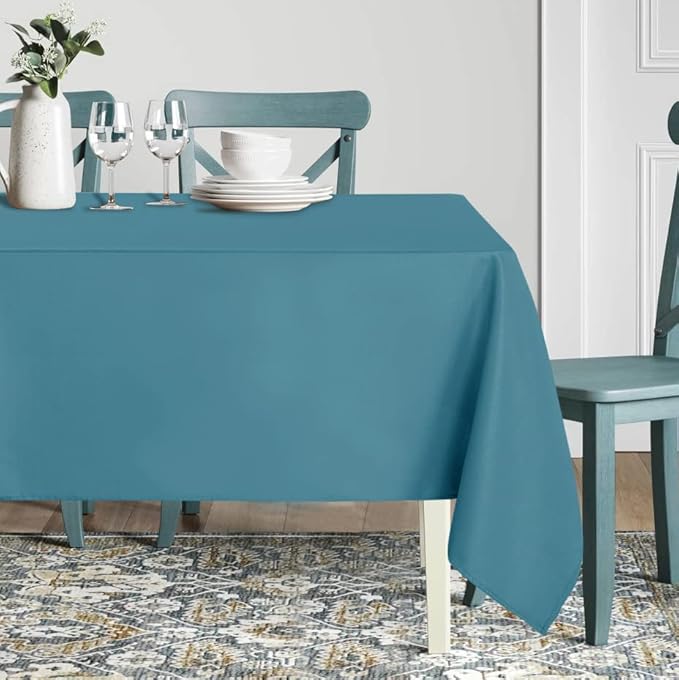 sancua Rectangle Tablecloth - 70 x 90 Inch - Stain and Wrinkle Resistant Washable Polyester Table Cloth, Decorative Fabric Table Cover for Dining Tables, Buffet Parties and Camping, Teal