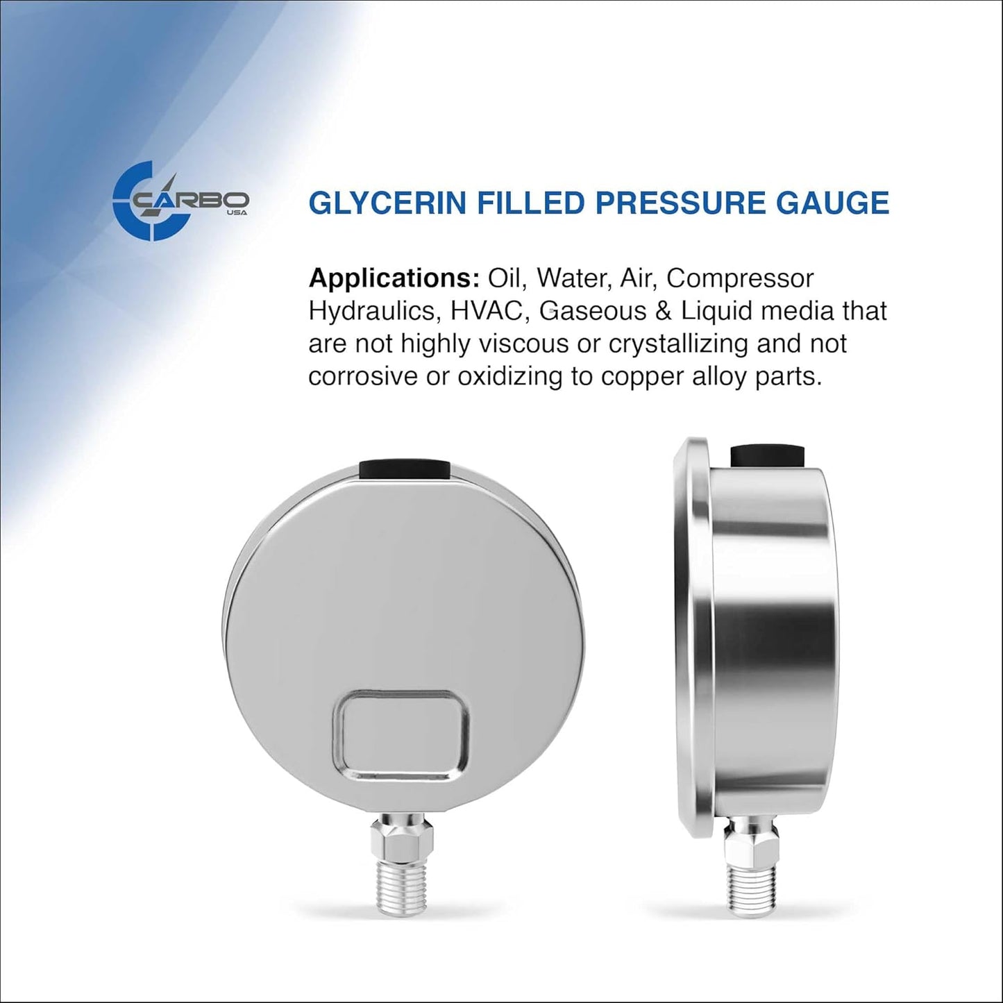Stainless Steel Pressure Gauge Dual Display (0-5000 psi/kPa) - 2 1-2" Glycerine Liquid Filled Water Air Oil Gas Gauge with Polycarbonate Lens & Brass Connection -1/4" NPT Lower Mount