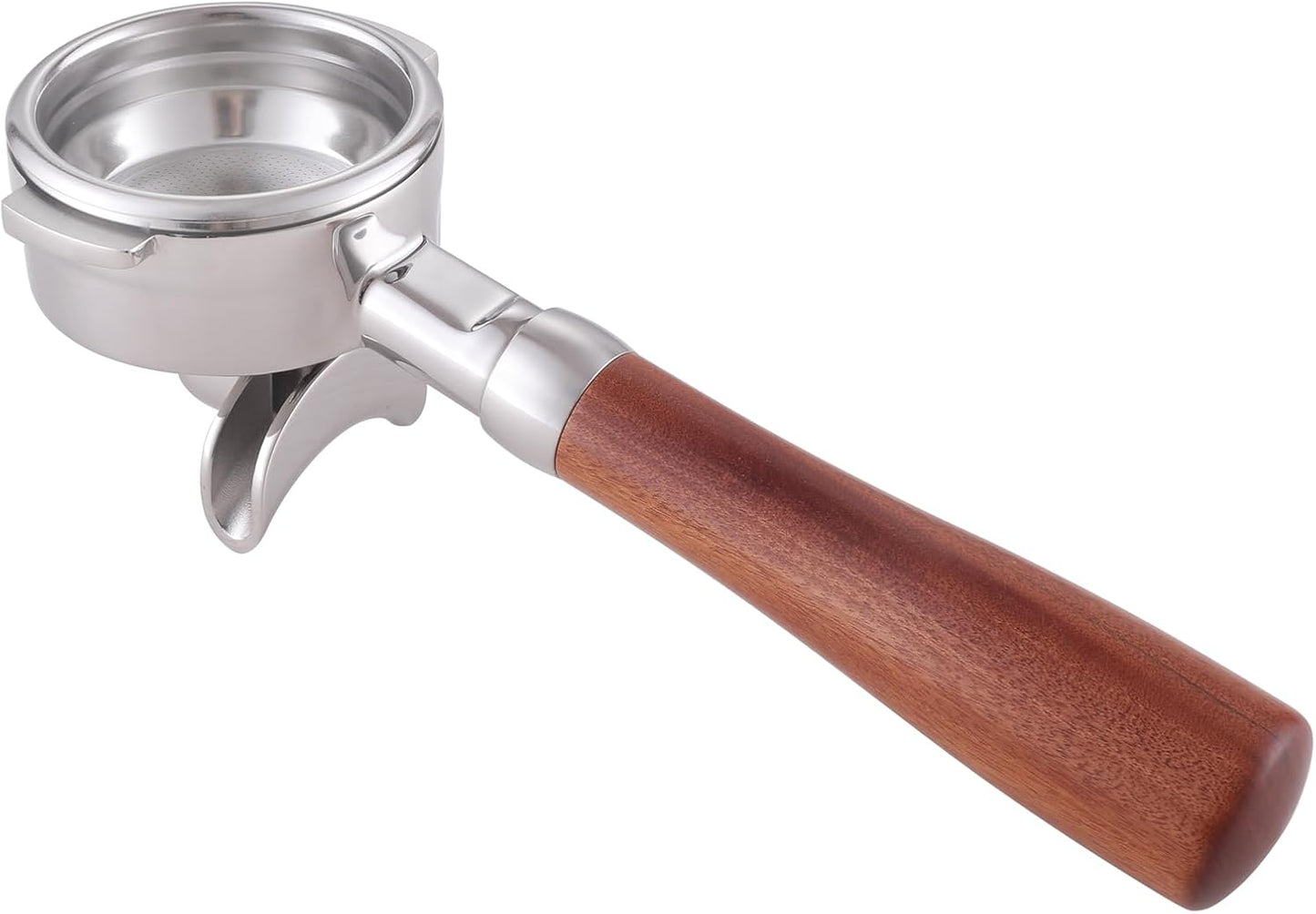 58mm Double Spout Portafilter Compatible with La Marzocco Espresso Machine Stainless Steel Espresso Portafilter with Double Shot Filter Basket Espresso Accessories-Handle Wooden