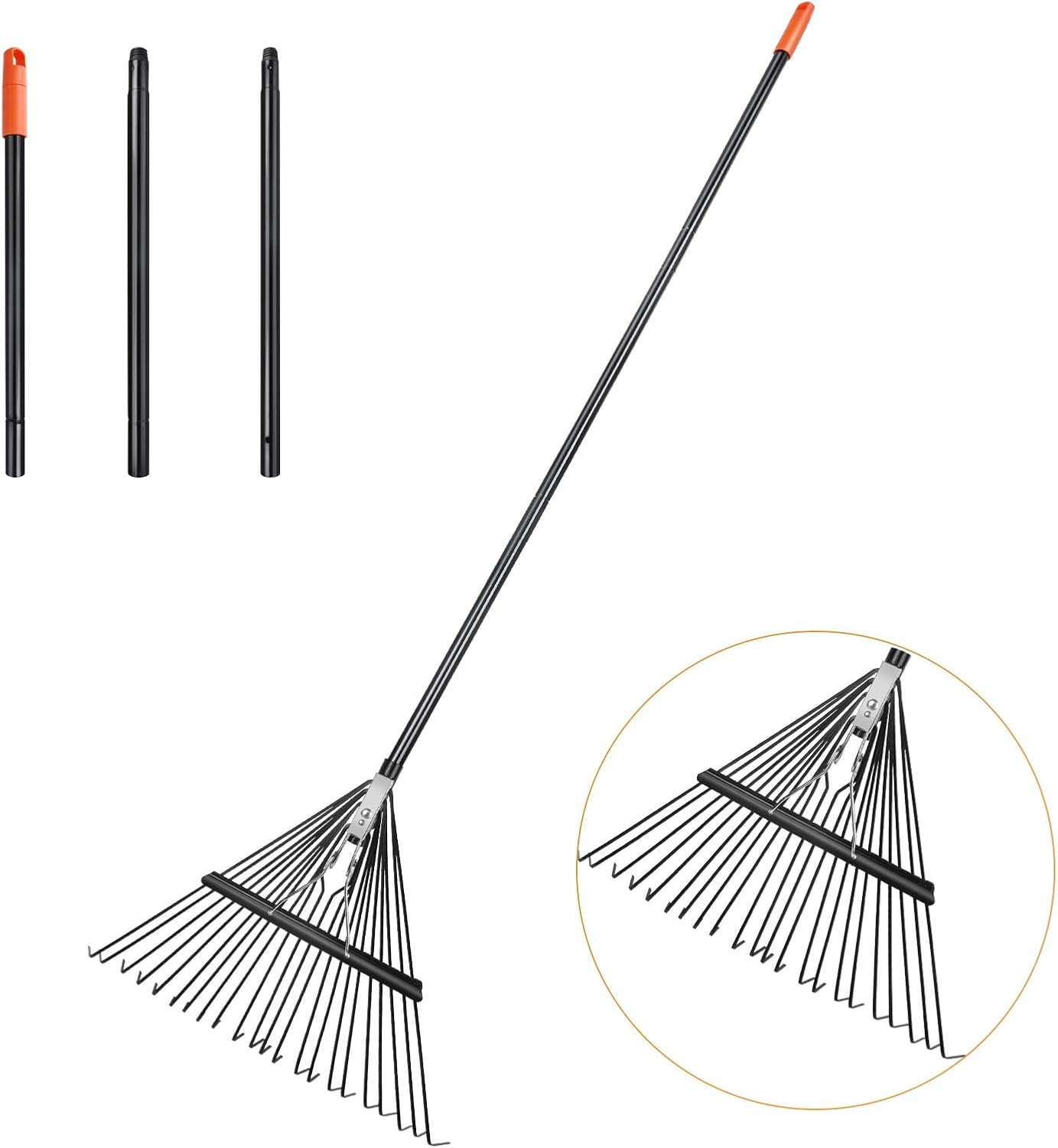 46 HRC Steel Gardening Leaf Rake, 22 Tines 22.8" Wide,Adjustable Split Long Handle 33-67",Suitable for Raking Leaves and Lawn Tidying,Garden rake and thatch rake Suitable for Adults