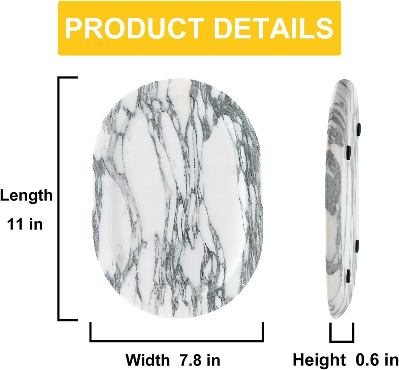 Natural Marble Decorative Tray Bathroom Counter Perfume Organizer Vanity Tray for Home Decor, Jewelry Candle, Coffee Table, Soap Holder Dresser Countertop Accessories 8"x11" Arabescato