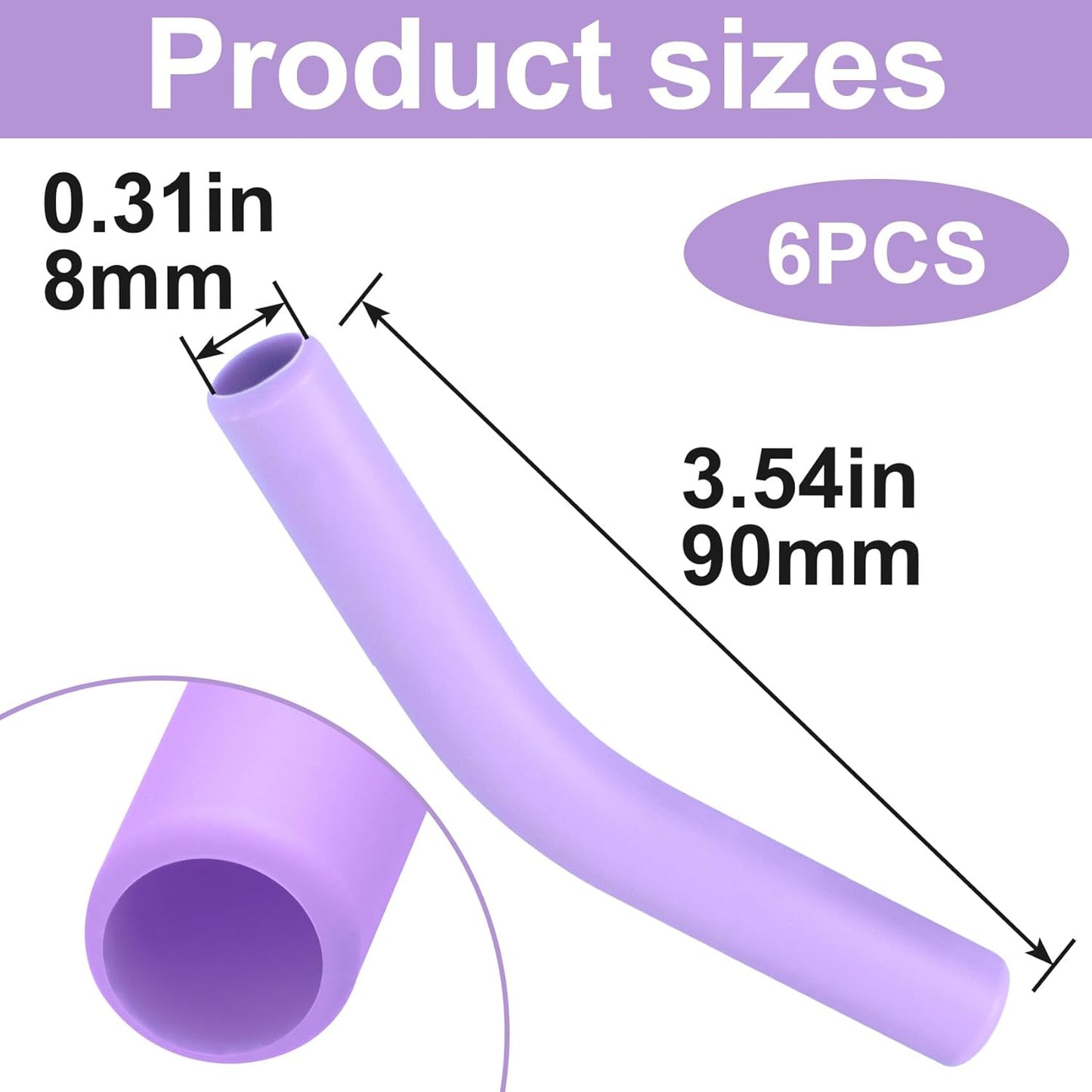 6pcs Food-Grade Silicone Straw Tips, Reusable Metal Straw Elbows Tips, Temperature Resistant Rubber Straw Covers Replacement Tip for 5/16" Stainless Steel Straws - Purple