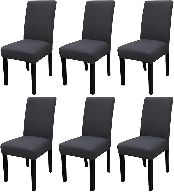 JQinHome 6 Pcs Dining Chair Slipcover,High Stretch Removable Washable Chair Seat Protector Cover for Home Party Hotel Wedding Ceremony (Grey)