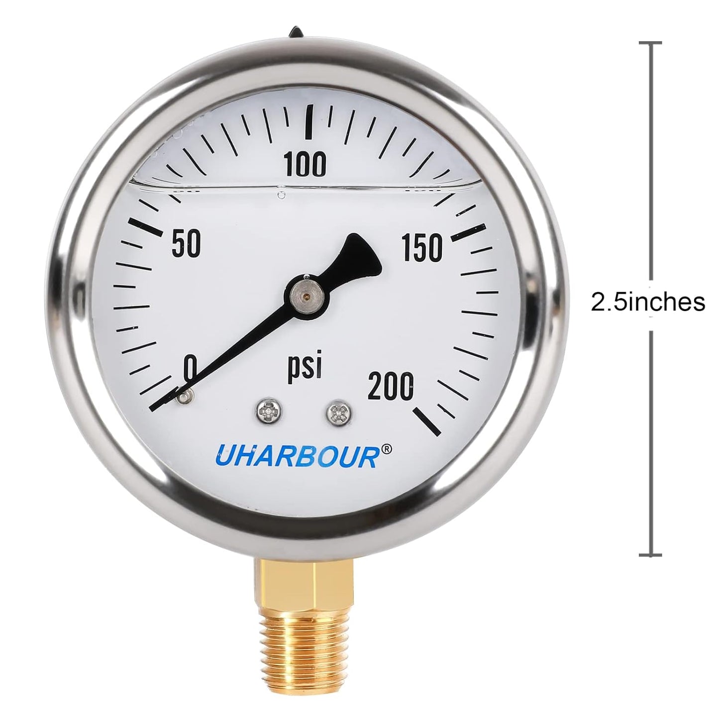 Glycerin Filled Pressure Gauge with 304 Stainless Steel Case, 2.5" Dial Size, 0-200Psi, High Accuracy, 1/4" NPT Center Lower Mount with Single Scale (psi).…