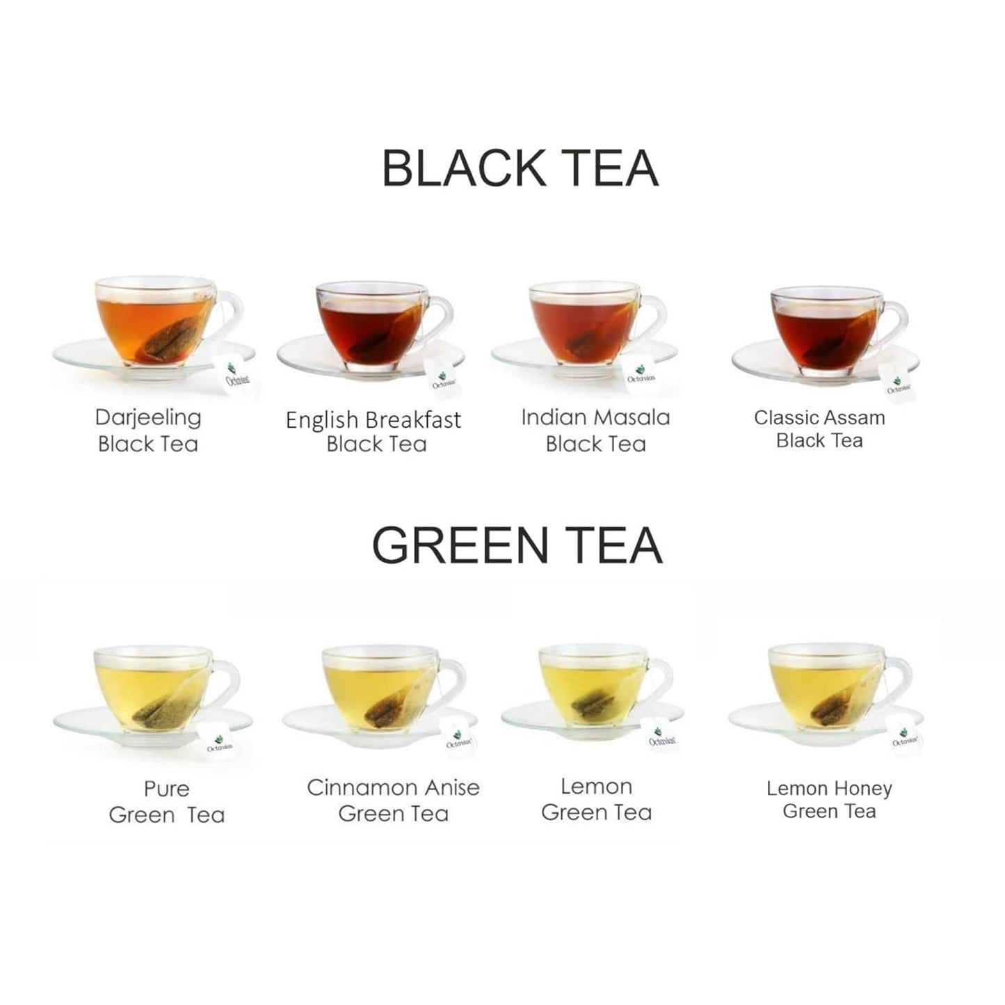 Octavius Gift's Select - Assorted Tea in Wooden Box | 6 Flavors, 90 Tea Bags | Black & Green | Gifts for Women & Men | Variety Pack