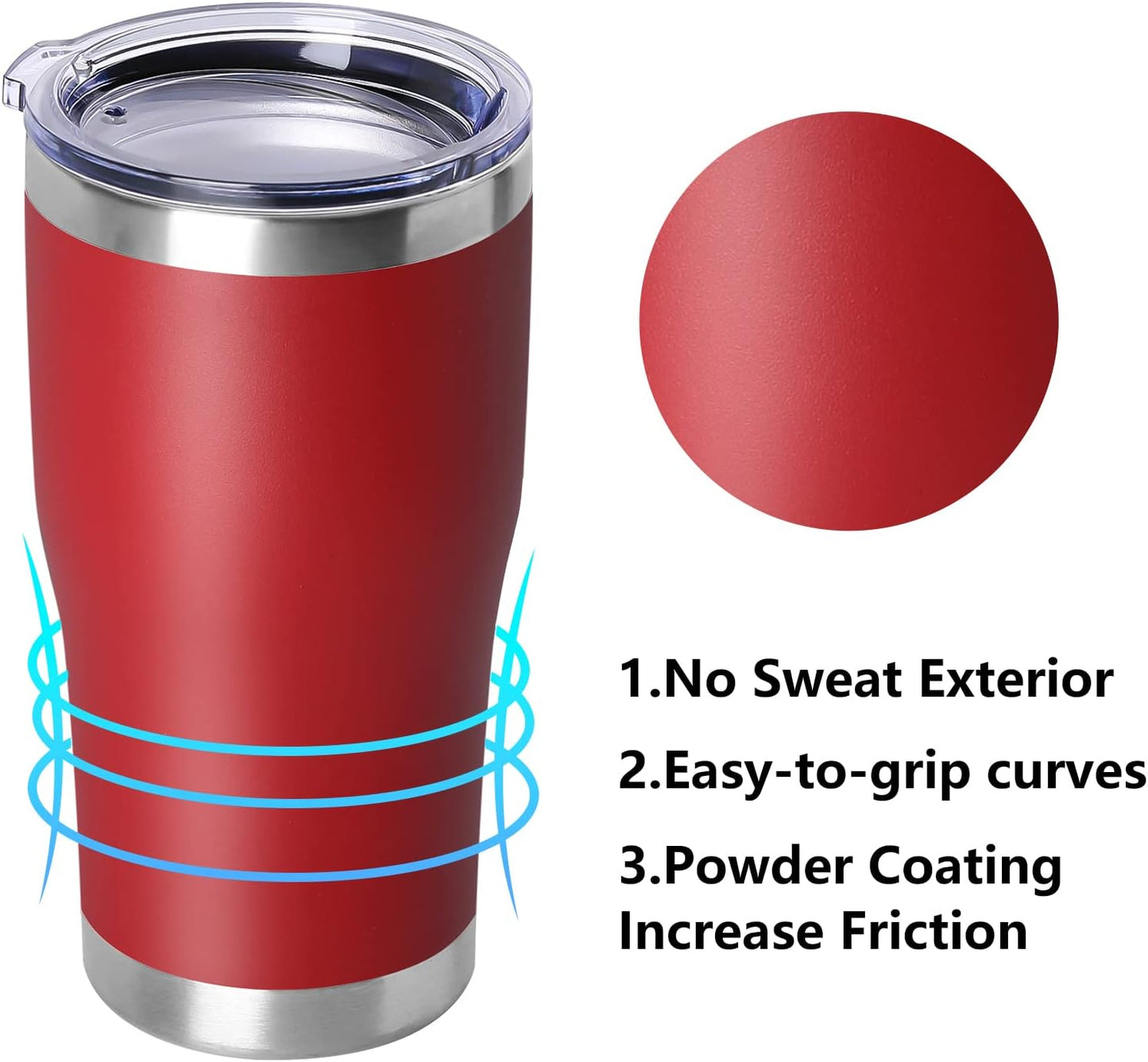 DOMICARE 20oz Tumbler with Lid Stainless Steel Tumblers Bulk, Double Wall Vacuum Insulated Coffee Travel Mug Powder Coated Tumbler, 12 Pack Red