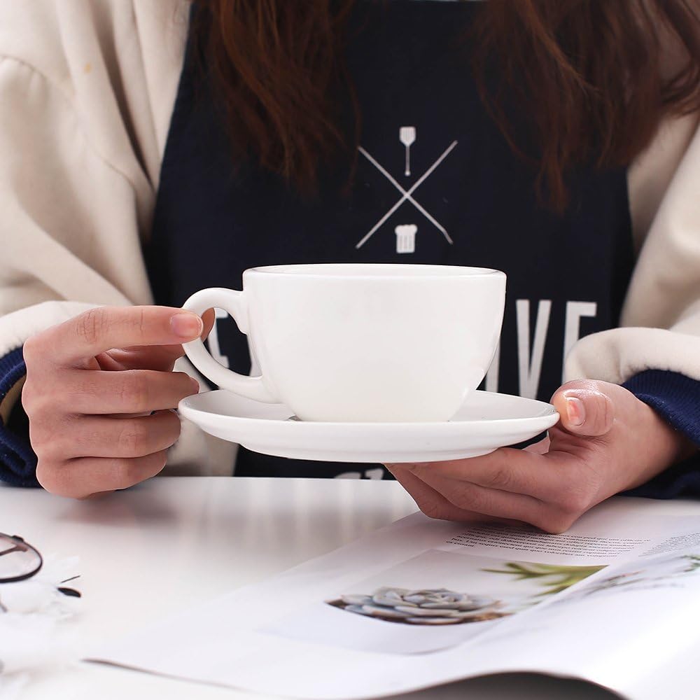 Double Espresso Coffee Cup and Saucer, Small Cappuccino and Speciality Coffee, New Bone China for Coffee Shop and Barista (Matte White, 5 oz)