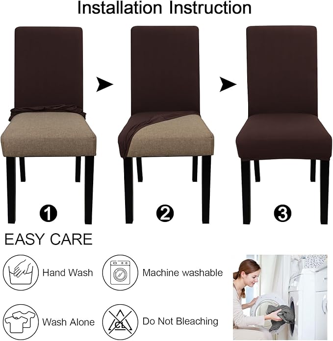 JQinHome 4 Pcs Dining Chair Slipcover,High Stretch Removable Washable Chair Seat Protector Cover for Home Party Hotel Wedding Ceremony (Pack of 4, Coffee)