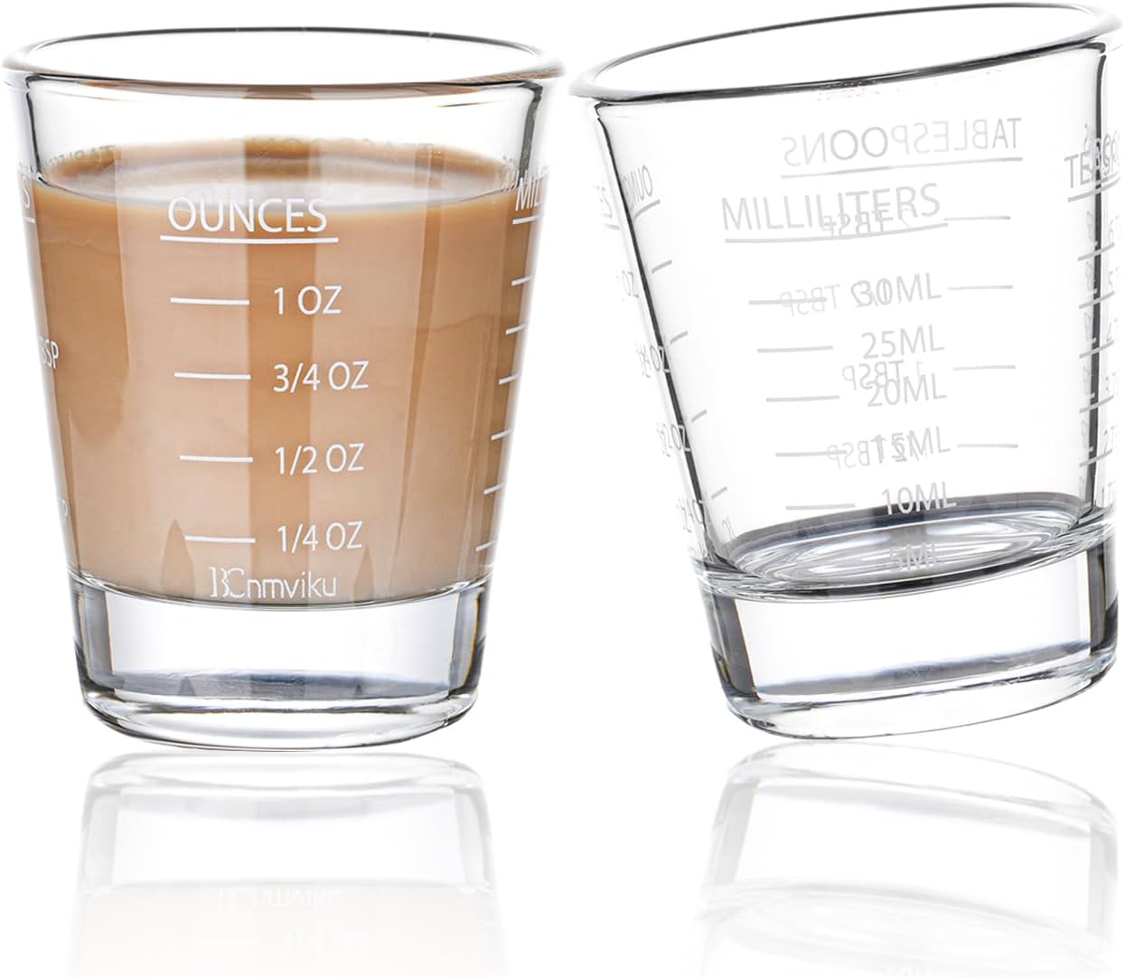 Shot Glasses Measuring cup Espresso Shot Glass Liquid Heavy Wine 2 Pack 26-Incremental Measurement 1oz, 6 Tsp, 2 Tbs, 30ml By BCnmviku (2pack-White)