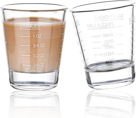 Shot Glasses Measuring cup Espresso Shot Glass Liquid Heavy Wine 2 Pack 26-Incremental Measurement 1oz, 6 Tsp, 2 Tbs, 30ml By BCnmviku (2pack-White)