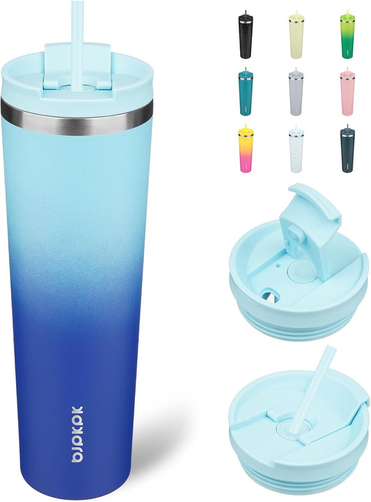 BJPKPK 34oz Insulated Tumbler With lid And Straw Stainless Steel Tumblers Travel Coffee Mug Reusable Thermal Cup,Sky