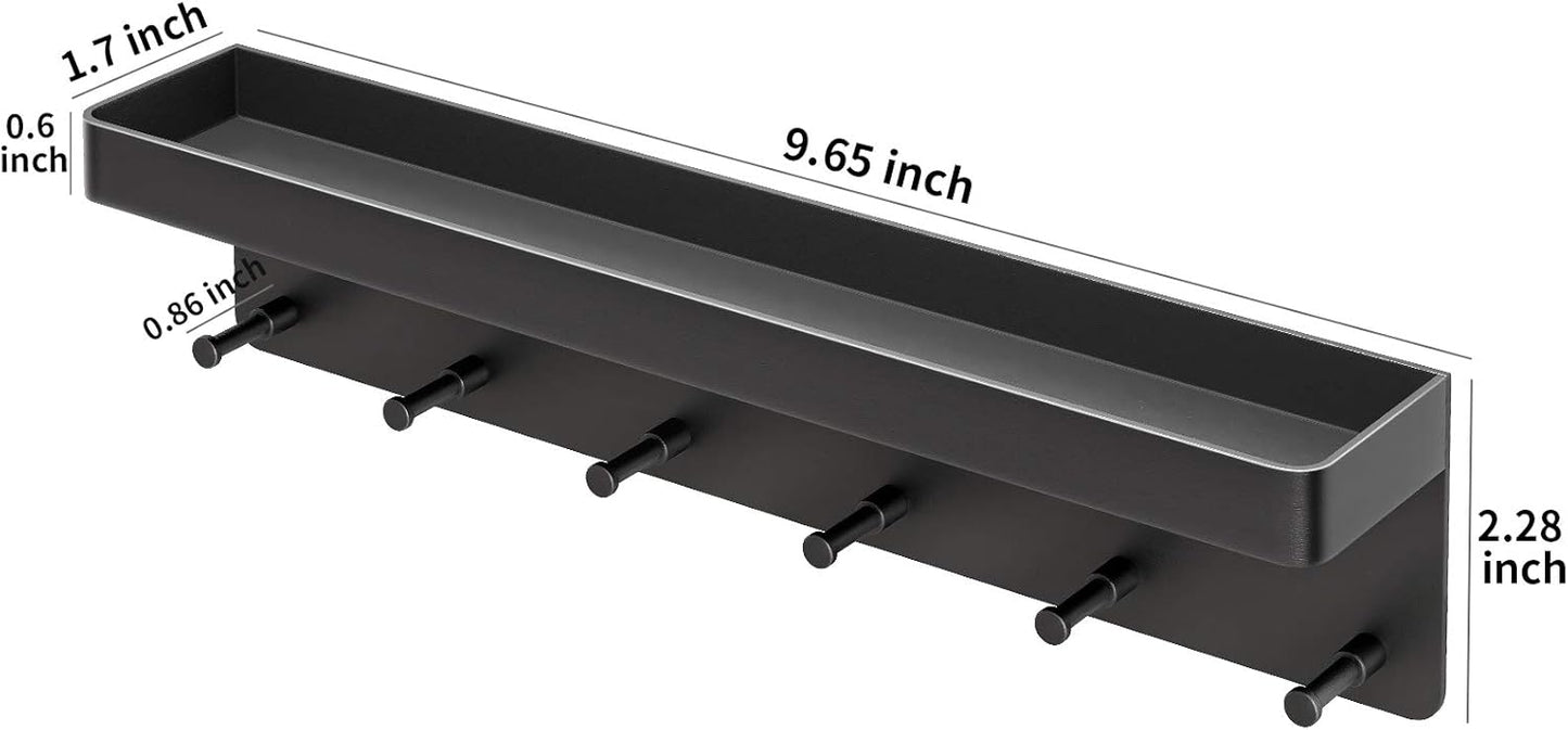 MKO Key Holder Wall Mount, Key Holder Wall Mount Adhesive with Mail Organizer Tray with 6 Key Hooks for Wall, Black