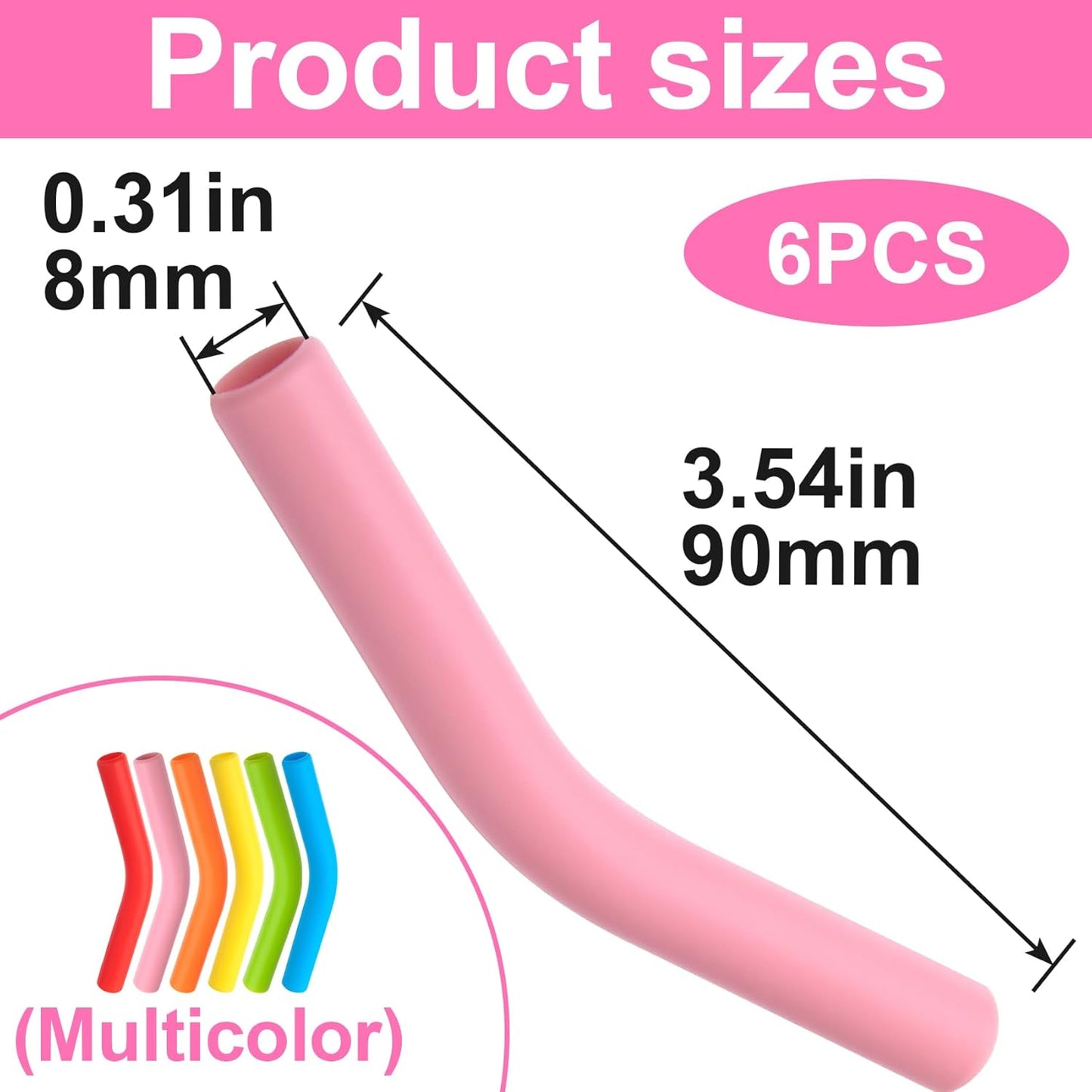 6pcs Food-Grade Silicone Straw Tips, Reusable Metal Straw Elbows Tips, Temperature Resistant Rubber Straw Covers Replacement Tip for 5/16" Stainless Steel Straws - 6 Colors