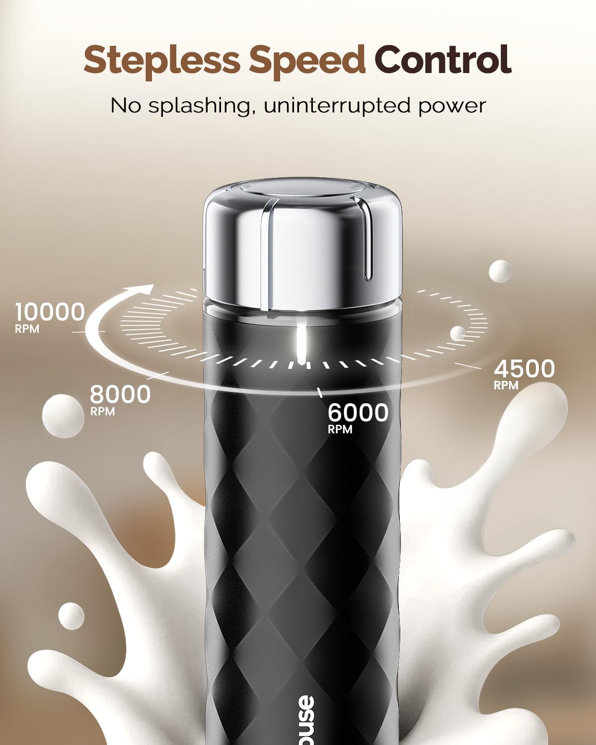 Maestri House Rechargeable Milk Frother with Stepless Speed Control, LunaFro 2.0 Handheld Electric Foam Maker Waterproof Drink Mixer Foamer for Lattes, Cappuccino