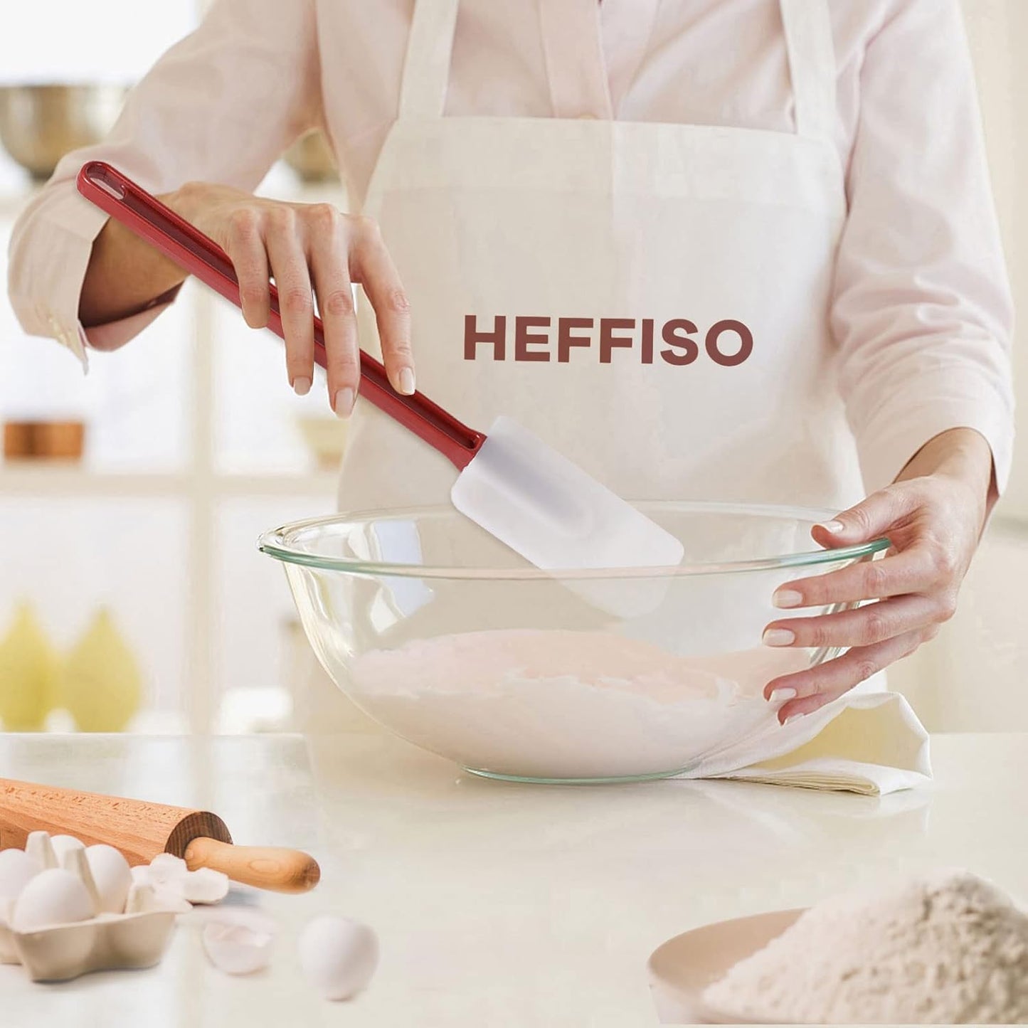 6 Pcs Commerical Rubber Spatula, 9.5-Inch Silicone Rubber Spatula Set High Heat Resistant, Commercial Grade Spatulas, Silicone Jam Scrapers for Baking, Nonstick & BPA-Free