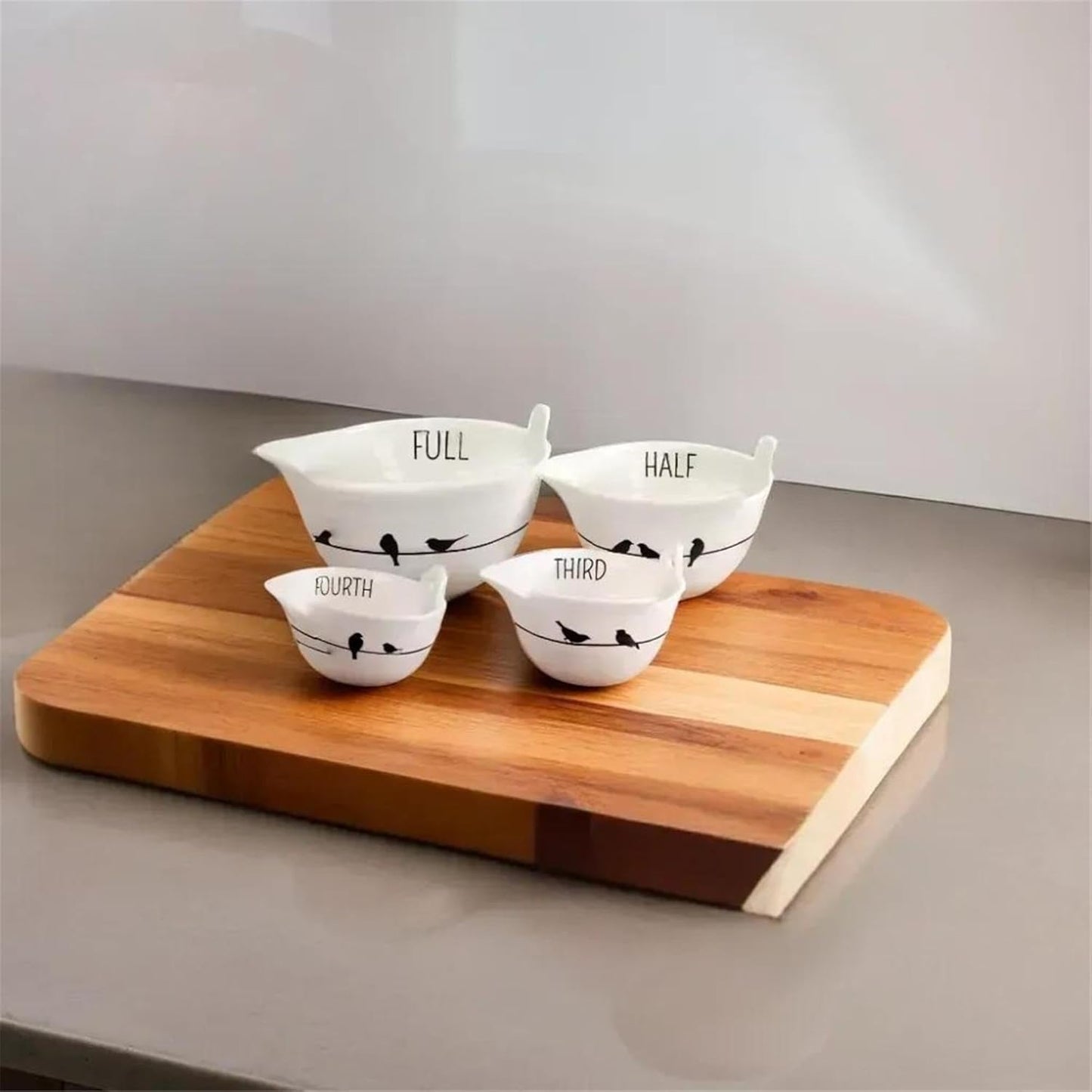 Youngs 21219 Ceramic Bird Design Measuring Cups, Set of 4, Black and White