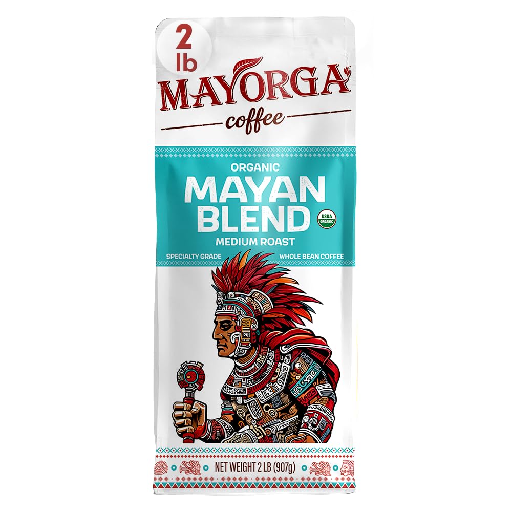Mayorga Organic Coffee 2lb Mayan Blend - Medium Roast Whole Bean Coffee Specialty Grade, 100% Arabica, Slow Roasted, Chocolate and Floral Flavor with Low Acidity - USDA Organic, Non-GMO, Kosher