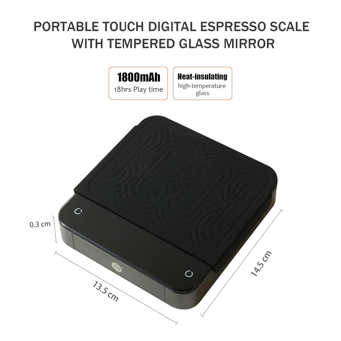 Portable Coffee Scale,Digital Touch Espresso Scale with with Timer,2kg/0.1g High Precision,Rechargeable 1800mAh Battery Tempered Glass Mirror