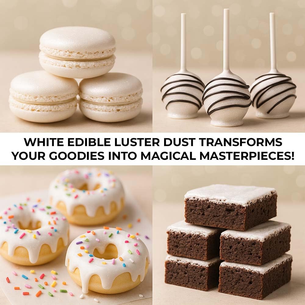 Bulk (20g) White Luster Dust Edible Glitter for Cocktails | Premium Edible White Luster Dust for Cake Decorations - White Edible Glitter for Drinks Cupcakes Cookies Cakes Food Paint