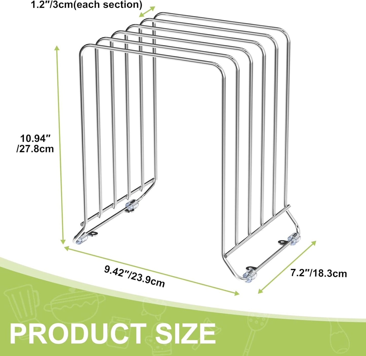 AKAZA 2 Pack-X-Large Kitchen Cabinet Organizer - Storage Tray Organizer Rack for Kitchen Cabinet - Divided Holder with 5 Slots for Skillets, Cutting Board, Baking Sheets(Chrome)