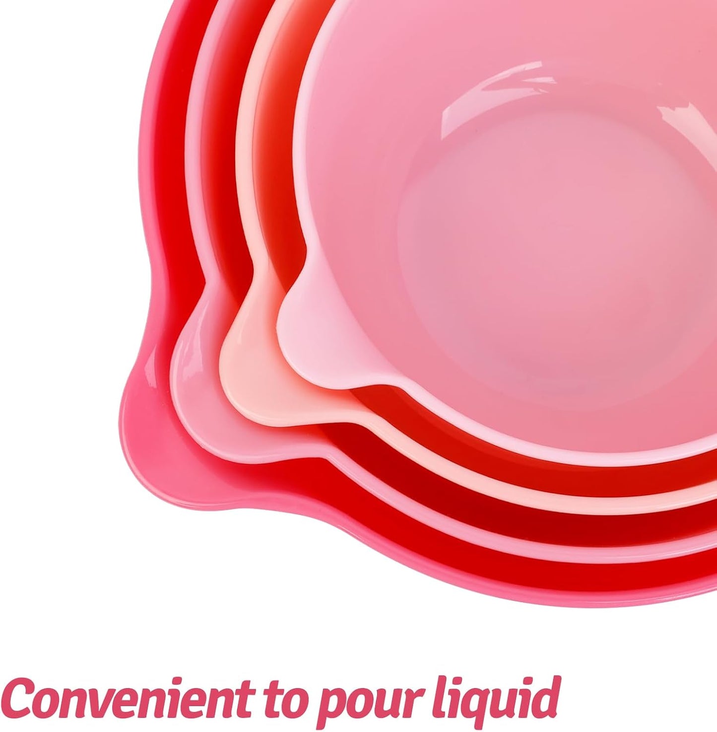 BoxedHome 4 Pack Nesting Mixing Bowl with Pour Spout and Handle, BPA free Microwave & Dishwasher Safe(Pink Gradient, 4 Pack with Handle)