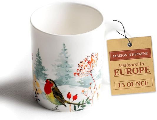 Maison d' Hermine Coffee Mug with Handles Fine Bone China Mugs Pack of One Tea Cups for Hot Beverages Cappuccino Latte Home Restaurant Office Perfect for Gift (Morzine - Chamonix, 15 Ounce)