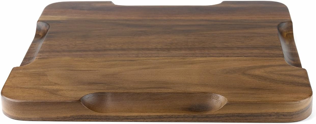 Rustic Walnut Wooden Tray Solid Wood Serving Tray Square Rectangle Platter Tea Tray Coffee Table Tray (Large Square with Grooves（11x11x1inch）)