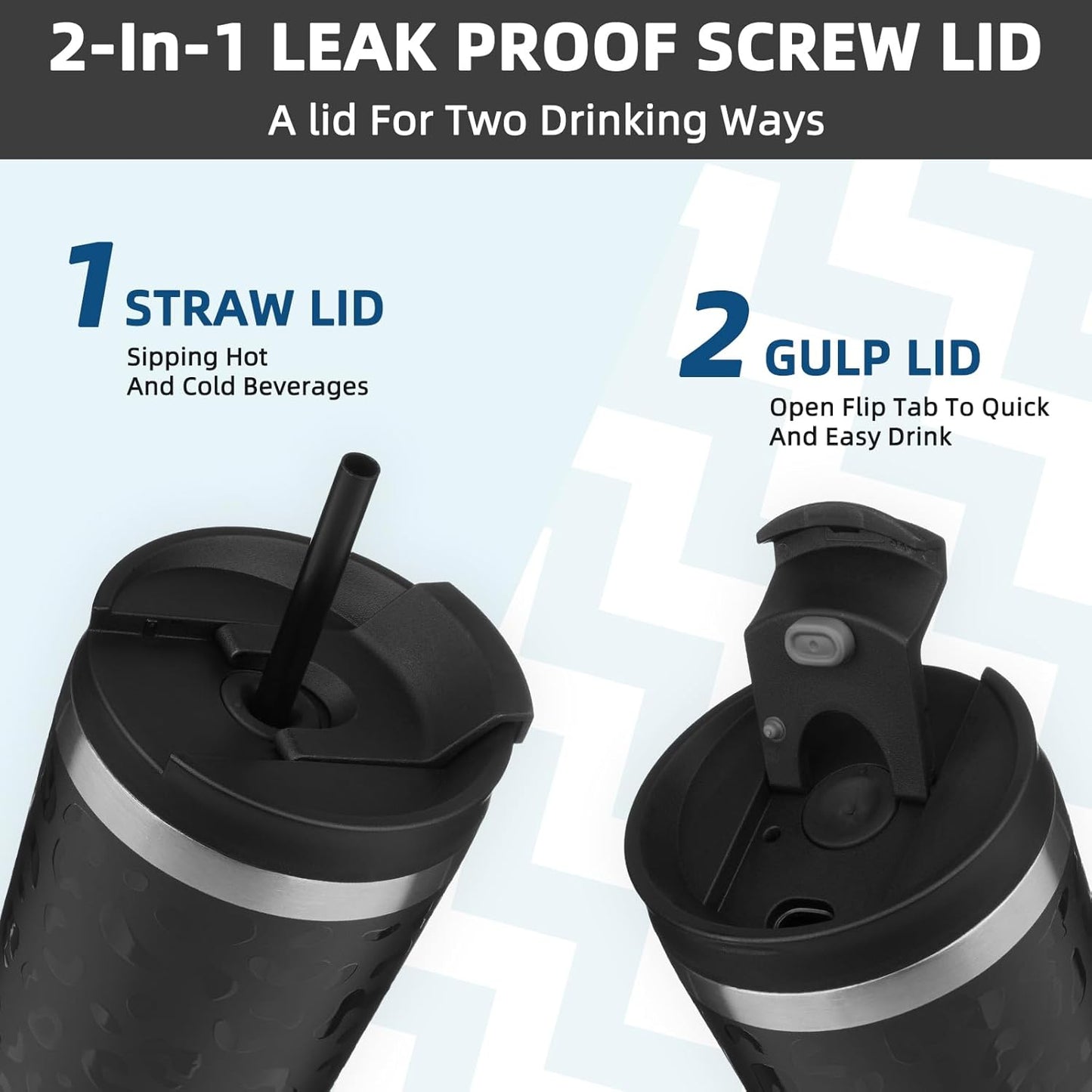 BJPKPK 34oz Insulated Tumbler With lid And Straw Stainless Steel Tumblers Travel Coffee Mug Reusable Thermal Cup,Black Leopard