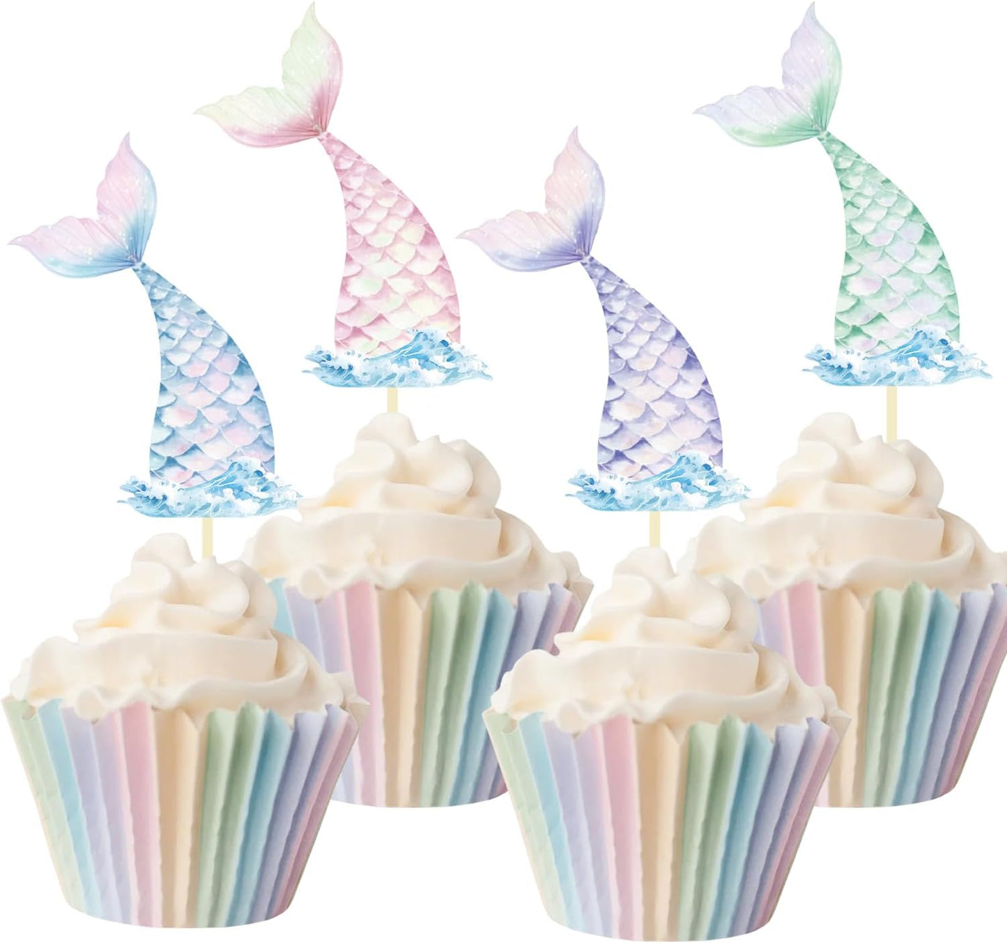 24 Pieces Mermaid Tail Cupcake Toppers Under the Sea Cake Decorations Picks for Mermaid theme Birthday Party Decoration Baby Shower Supplies (Mermaid Tail)