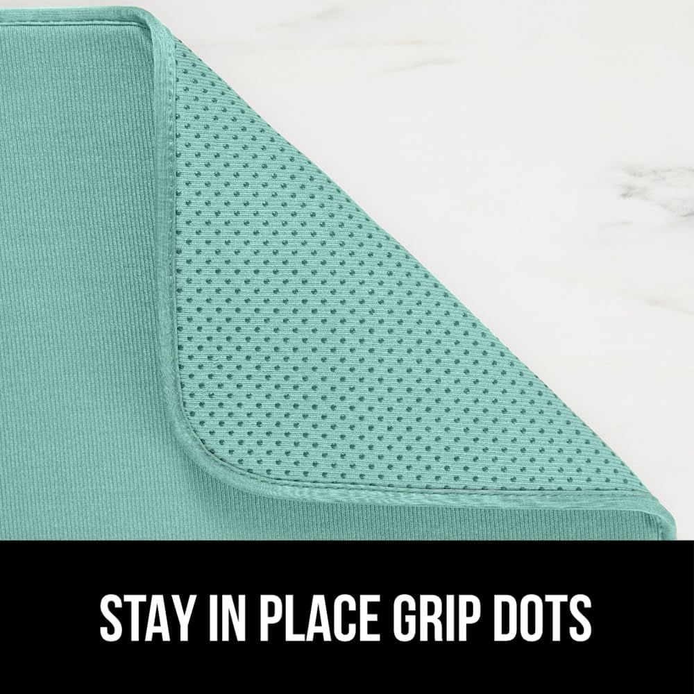 GORILLA GRIP Ultra Water Absorbent Microfiber Dish Drying Mat, 18x32, Quick Dry Thick Mesh, Slip Resistant Pad for Sink Dishes or Under Rack, Kitchen Counter Accessories, Machine Wash Mats, Mint