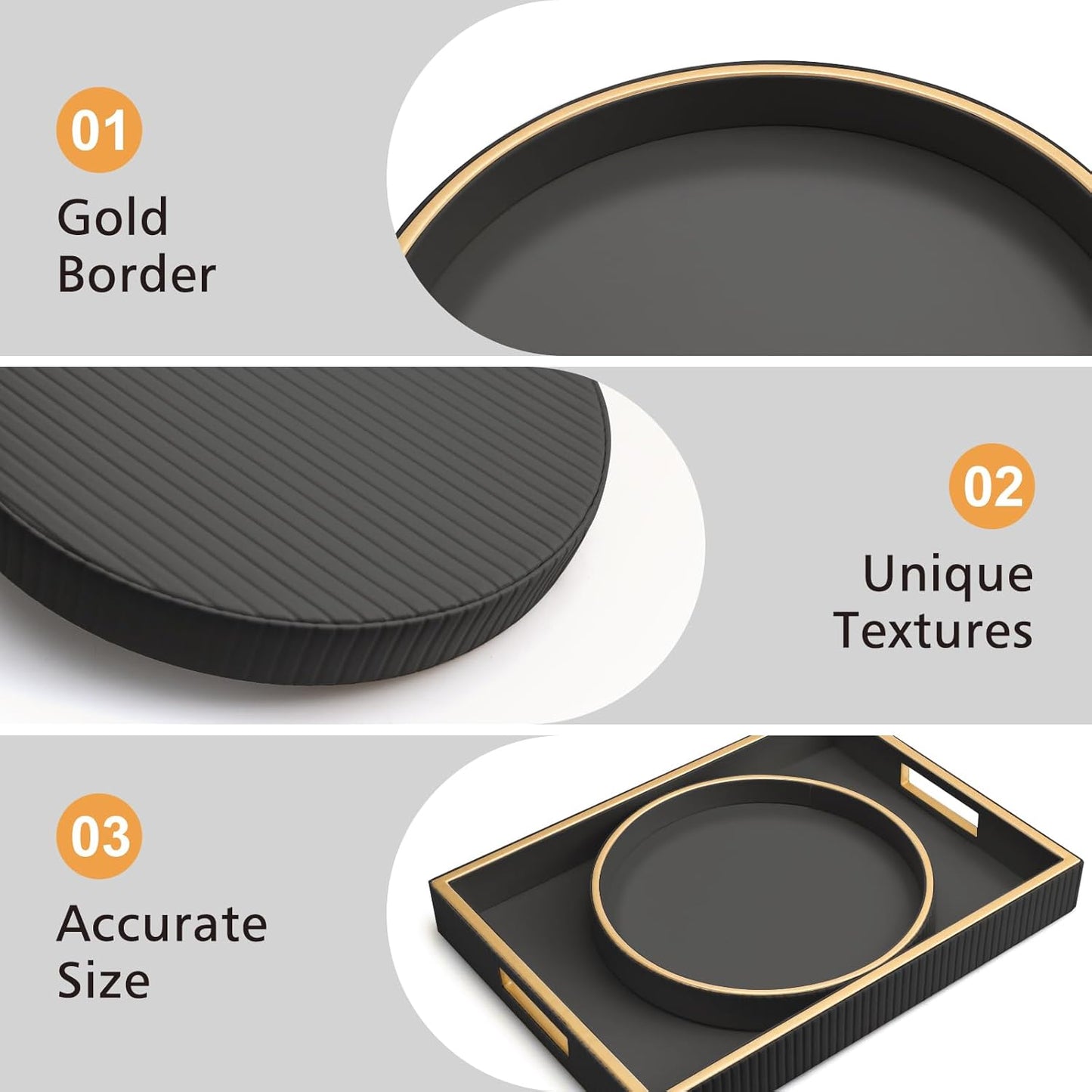 SANZIE Leather Desktop Storage Organizer Premium Serving Tray for Sundries, Cosmetics, Phone, Wallet, Cutlery - Decorative Valet Tray, Black