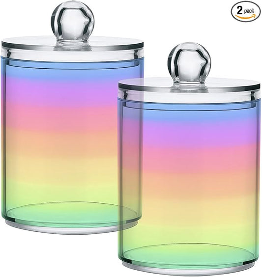 Rainbow Pastel 2PC Airtight Transparent Plastic Storage Jar Food Storage Container Plastic for Food Herbs Tea etc with Storage Lid easy to use and clean With lid Easy To Use