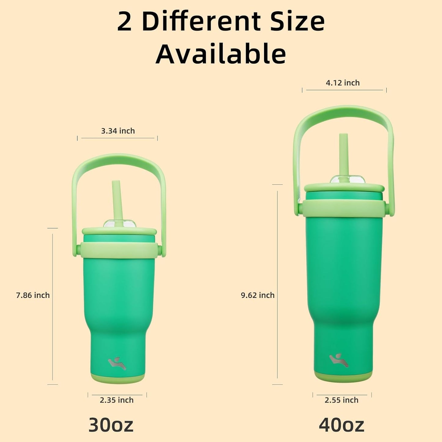 40 oz Tumbler with Side Handle, Insulated Water Bottle with Straw and 2 in 1 Lid, Stainless Steel Cup Travel Coffee Mug for Sports Office Gym,Olive Green