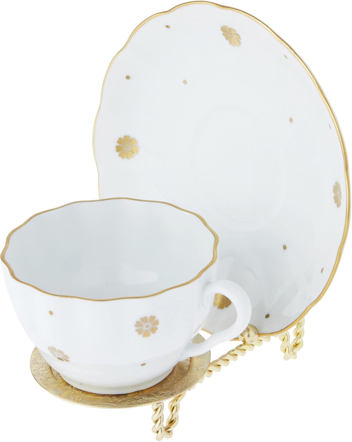 Bard's Ornate Twisted Shiny Gold-toned Cup and Saucer Stand, 3" H x 2.75" W x 4" D, Pack of 6