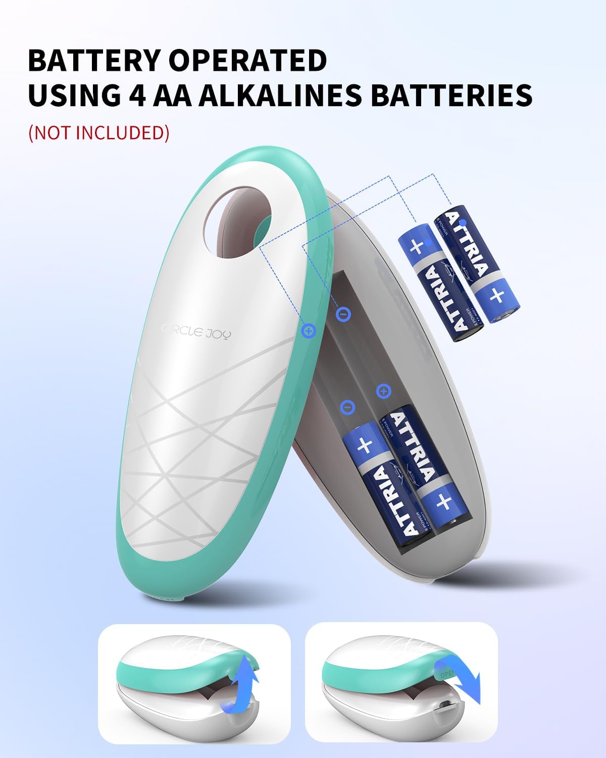 CIRCLE JOY Electric Can Opener, One-Touch Automatic Can Opening with Smooth Edges, Food Safety Handheld Battery-Operated Can Opener for Kitchen and Seniors, Green