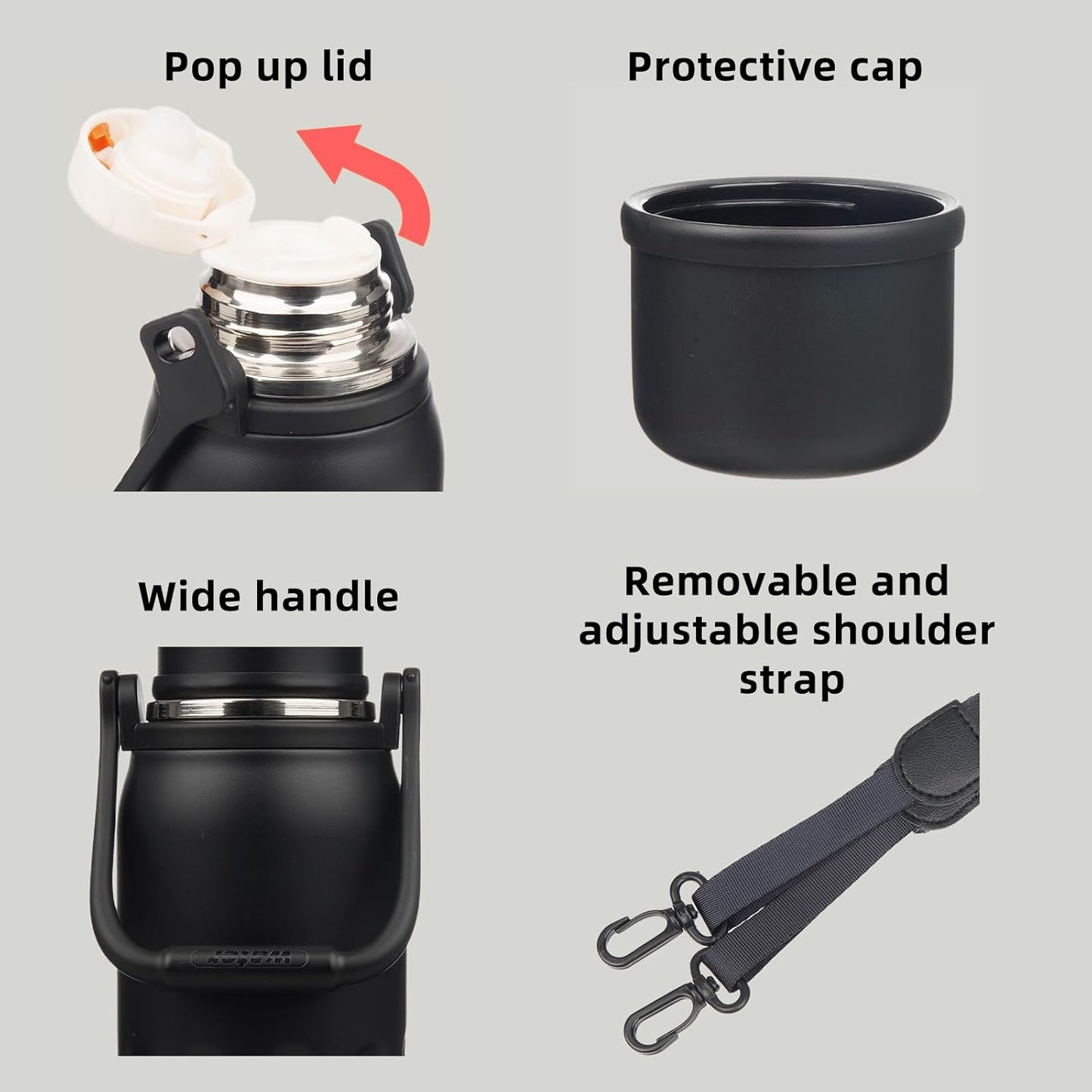 BJPKPK Insulated Water Bottle Leak Proof 27oz Stainless Steel Water Bottles with Handle and Lid Travel Metal Thermos,Black