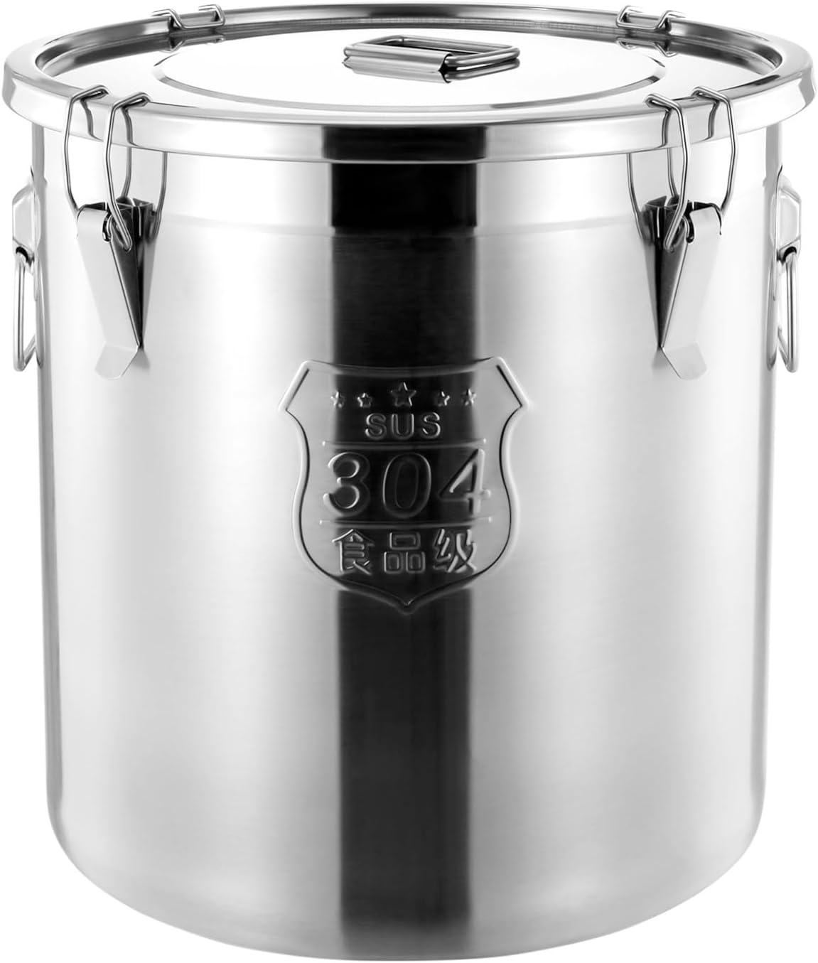 PERFERATE 304 Stainless Steel Airtight Canister 6L/12L Food Storage Bucket with Lids and Sturdy Locking Clamp Metal Cereal Rice Storage Container for Flour, Coffee Bean, Sugar, Cookie (48L)