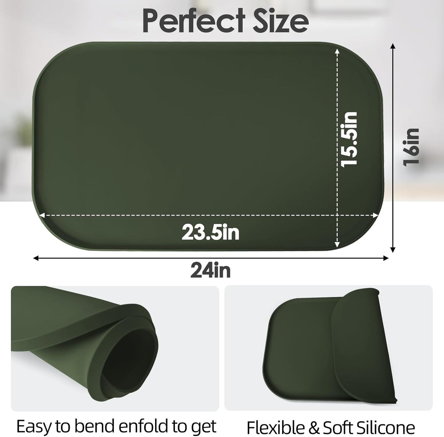 Silicone Coffee Maker Mat with Lip, 24'' x 16'' Heavy Duty Coffee Maker Mat for Countertops, Coffee Tray Fit Under Coffee Machine Appliance Automatic Machines Espresso Accessory, Dark Olive