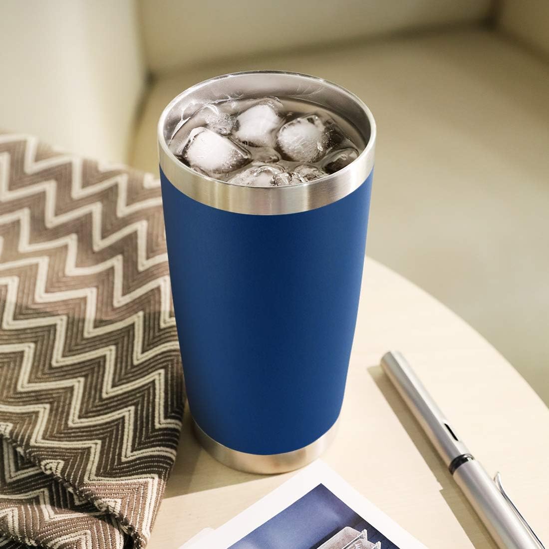 DOMICARE 20oz Stainless Steel Tumbler Bulk with Lid, Double Wall Vacuum Insulated Travel Mug, Powder Coated Coffee Cup, Dark blue, 4 Pack