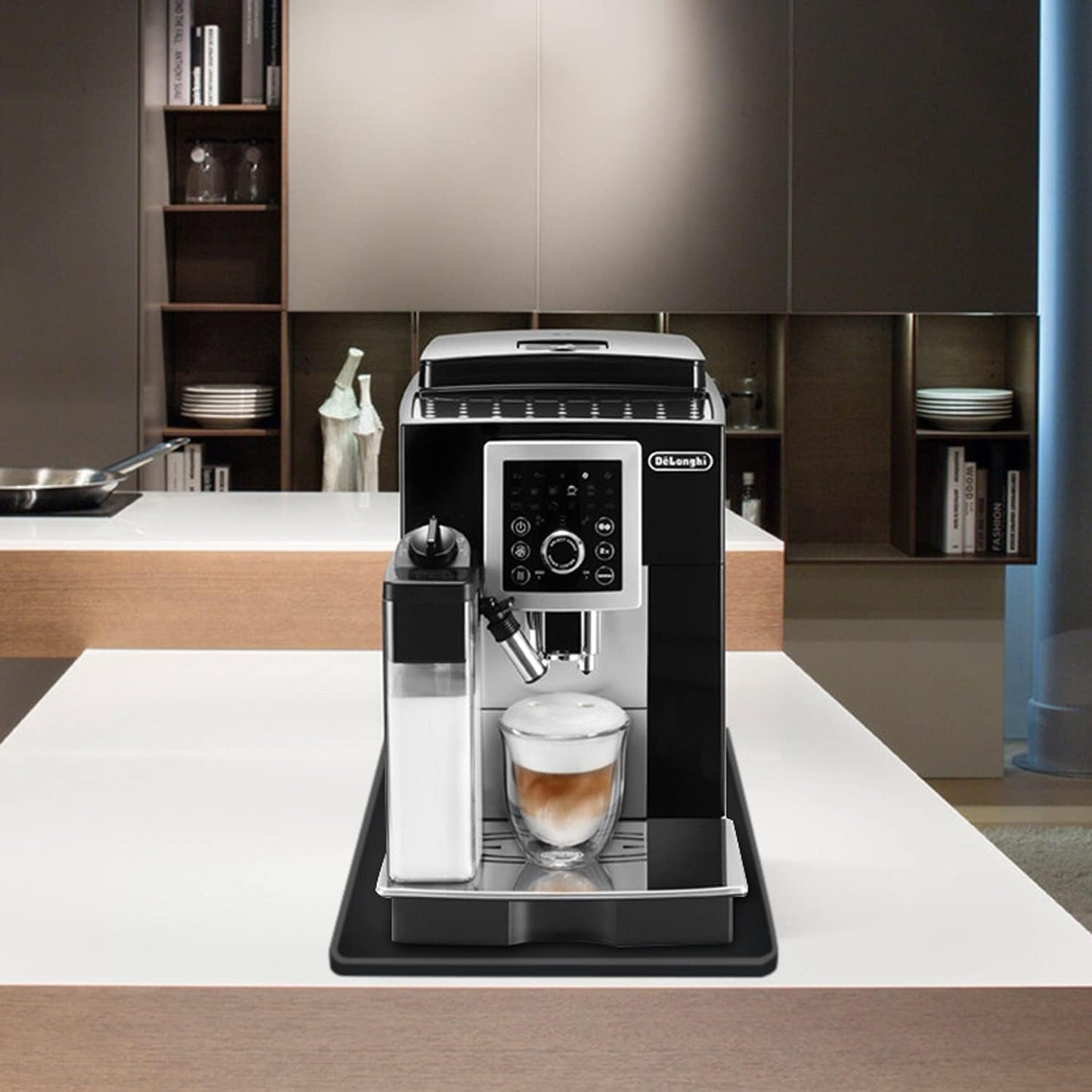 Silicone Mat Under Coffee Machine With Lip Coffee Maker Appliance Automatic Machines Espresso Accessory Black Multifunctional Rubber Base Mat (18.9 x 11.8)